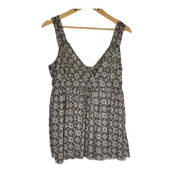 Michael Kors Brown Geometric Empire Babydoll fit and flair Boho Top Large - Picture 1 of 6